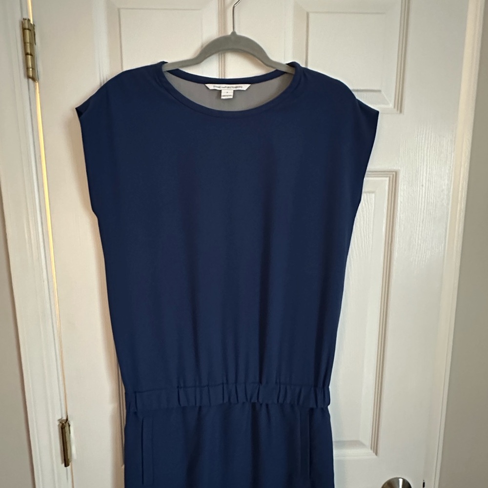 Vintage Diane Von Furstenberg Classic Drop Waist Navy Midi Dress